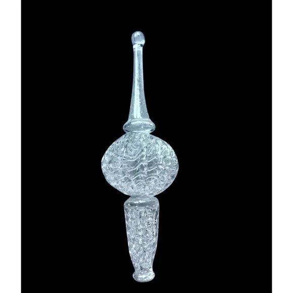 Set Of 2 Iridescent Spun Glass Spire & Glass Teardrop Ornaments Glitter Accents - Picture 2 of 11